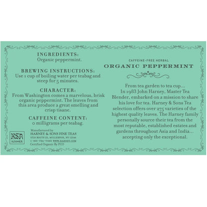 Harney & Sons Organic Peppermint Tea 1.76oz/50g (50 Tea Bags) (Pack of 2)