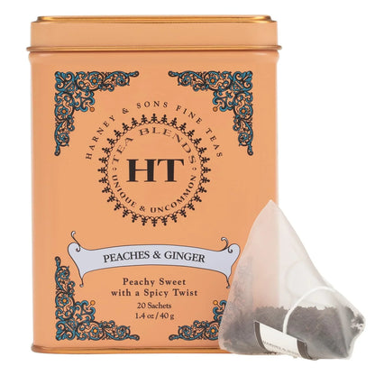 Harney & Sons HT Peaches & Ginger Black Tea, 20 Sachets in Tin