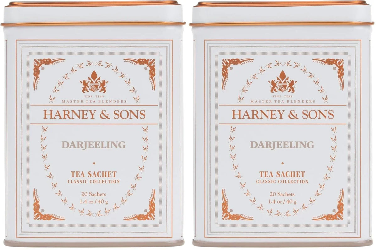 Harney & Sons Darjeeling Black Tea, 20 Sachets of Black Tea | Classic Collection, 20 sachet tin (Pack of 2)