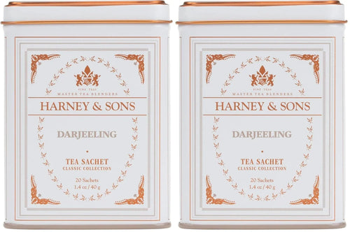 Harney & Sons Darjeeling Black Tea, 20 Sachets of Black Tea | Classic Collection, 20 sachet tin (Pack of 2)