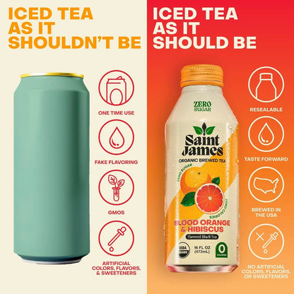 Saint James Iced Tea Organic Black Tea, Variety Flavors, 12 Pack (16 fl oz)